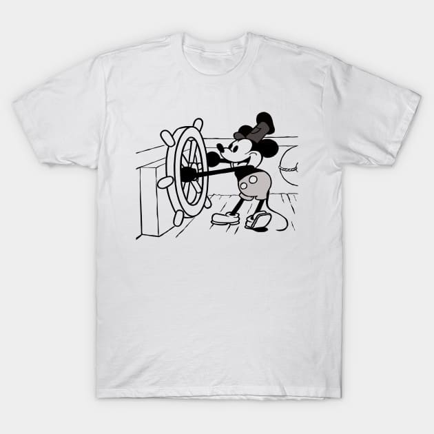 Mickey at the Helm - Steamboat Willie Tribute T-Shirt by Helgar